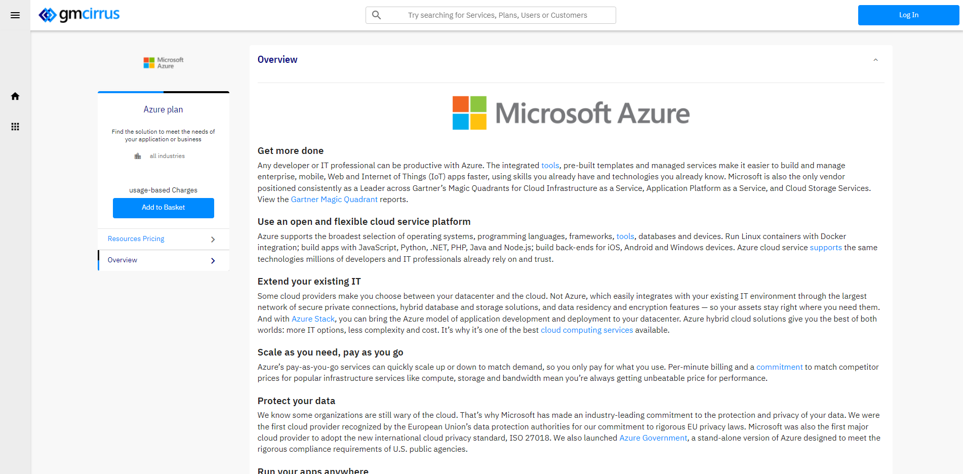 Buy Microsoft Azure on GMCirrus