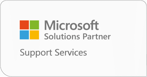 Microsoft Support Services designation badge White image with the text "Microsoft Solutions Partner Support Services"