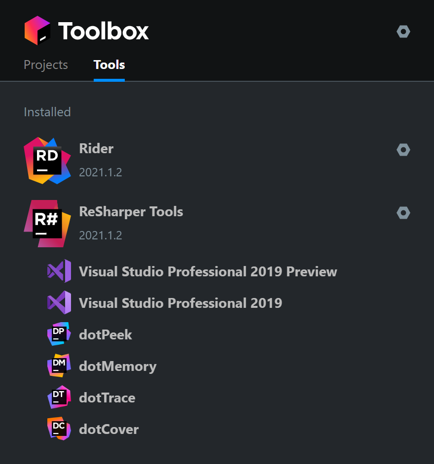 dotUlimate products shown in the JetBrains Toolbox.