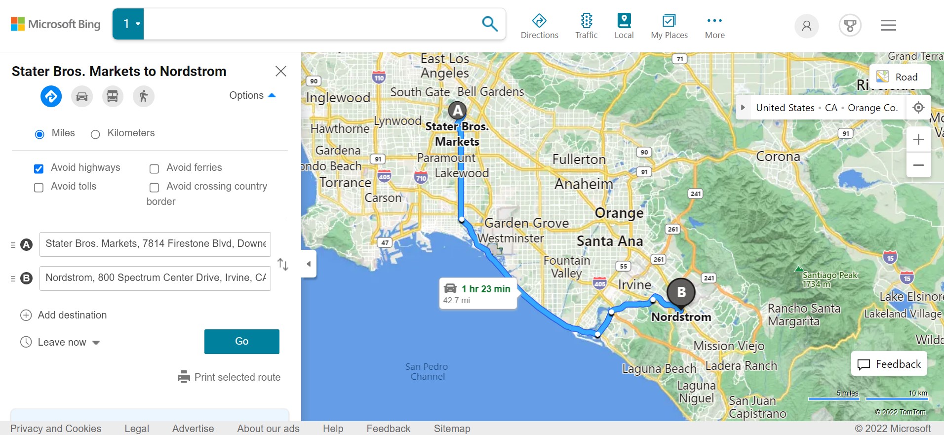Bing Maps route optimization