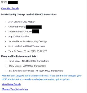 Screenshot of Here Alerts Usage Notification