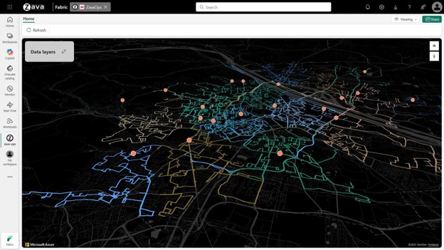 Image from the Fabcon Europe 2025 Maps in Fabric Launch showing a Logistics tracking and routing scenario for a fictitious retailer, “Zava”